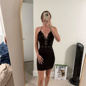 Misguided Black Lace Halter Dress